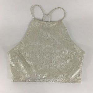 Silver sparkly high neck halter style crop top!